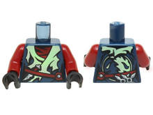 Part 973pb2082c01 - Torso Ninjago Tattered Yellowish Green Robe, Weapons and Dark Red Belt and Undershirt Pattern / Dark Red Arms / Black Hands - De BrickPlaats