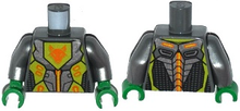 Part 973pb2259c01 - Torso Nexo Knights Armor with Orange and Gold Circuitry and Lime Emblem with Orange Fox Head Pattern / Flat Silver Arms / Green Hands - De BrickPlaats