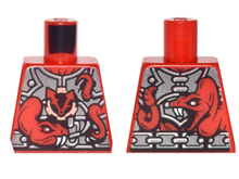 Part 973pb2609 - Torso Ninjago Metallic Silver Armor with 2 Large Red Snakes with White Fangs and Clock Pattern - De BrickPlaats