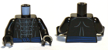 Part 973pb2808c01 - Torso Bare Chest with Muscles Outline, White Chest Hair and Blue Sash Pattern / Black Arms / Black Hands - De BrickPlaats