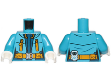 Part 973pb3153c01 - Torso Female Jacket with Bright Light Orange Belt and Zipper Pockets Pattern / Dark Azure Arms / White Hands - De BrickPlaats