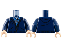 Part 973pb3217c01 - Torso Hoodie with Silver Zipper over Blue and Dark Bluish Gray Plaid Shirt, Light Nougat Neck Pattern / Dark Blue Arms / Light Nougat Hands - De BrickPlaats