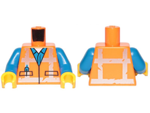 Part 973pb3370c01 - Torso Safety Vest with Reflective Worn Crossed Stripes over Blue Shirt Pattern / Blue Arms / Yellow Hands - De BrickPlaats