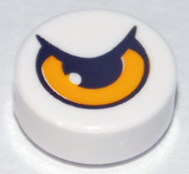 Part 98138pb017 - Tile, Round 1 x 1 with Bright Light Orange Eye with Partially Closed Eyelid Pattern - De BrickPlaats