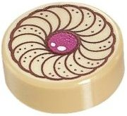 Part 98138pb037 - Tile, Round 1 x 1 with Cookie Magenta Center Pattern - De BrickPlaats