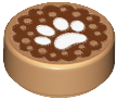 Part 98138pb055 - Tile, Round 1 x 1 with White Animal Paw Print on Reddish Brown Background Pattern - De BrickPlaats
