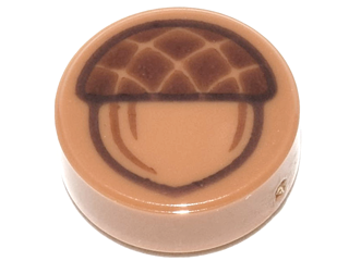 Part 98138pb070 - Tile, Round 1 x 1 with Acorn Pattern - De BrickPlaats