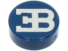 Part 98138pb087 - Tile, Round 1 x 1 with Silver Bugatti Logo Pattern - De BrickPlaats