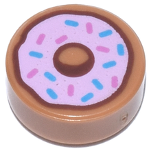 Part 98138pb182 - Tile, Round 1 x 1 with Donut / Doughnut with Bright Pink Frosting and Dark Azure and Dark Pink Sprinkles Pattern - De BrickPlaats