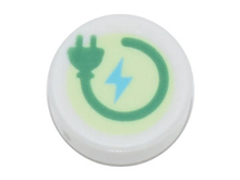 Part 98138pb264 - Tile, Round 1 x 1 with Green Electric Power Plug and Medium Azure Lightning Bolt on Yellowish Green Background Pattern - De BrickPlaats