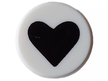 Part 98138pb362 - Tile, Round 1 x 1 with Black Heart Pattern - De BrickPlaats