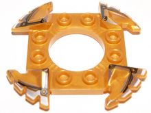 Part 98343pb03 - Ring 4 x 4 with 2 x 2 Hole and 4 Serrated Ends with Black and Silver Pattern (Ninjago Spinner Crown) - De BrickPlaats