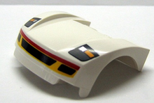 Part 98835pb004 - Vehicle, Mudguard 3 x 4 x 1 2/3 Curved Front with Headlights and Grille with Red and Yellow Trim Pattern - De BrickPlaats