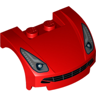 Part 98835pb012 - Vehicle, Mudguard 3 x 4 x 1 2/3 Curved Front with Headlights and Black Grille Pattern - De BrickPlaats