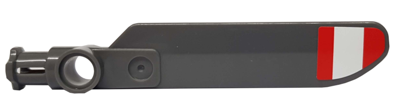 Part 99012pb07 - Technic Rotor Blade Small with Axle and Pin Connector End with Red and White Stripes (Unequal Width) Pattern on Top (Sticker) - Set 42020 - De BrickPlaats