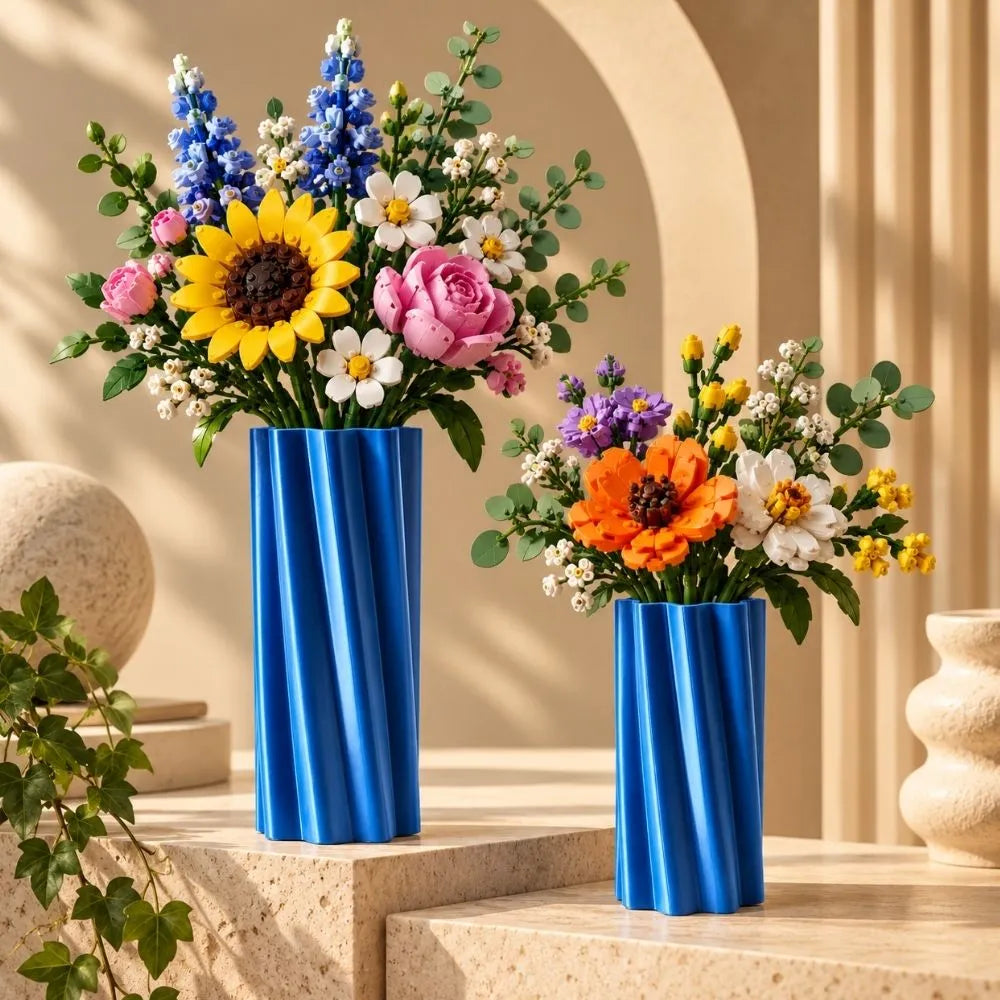 Vaas voor LEGO® bloemen in Metallic Blauw