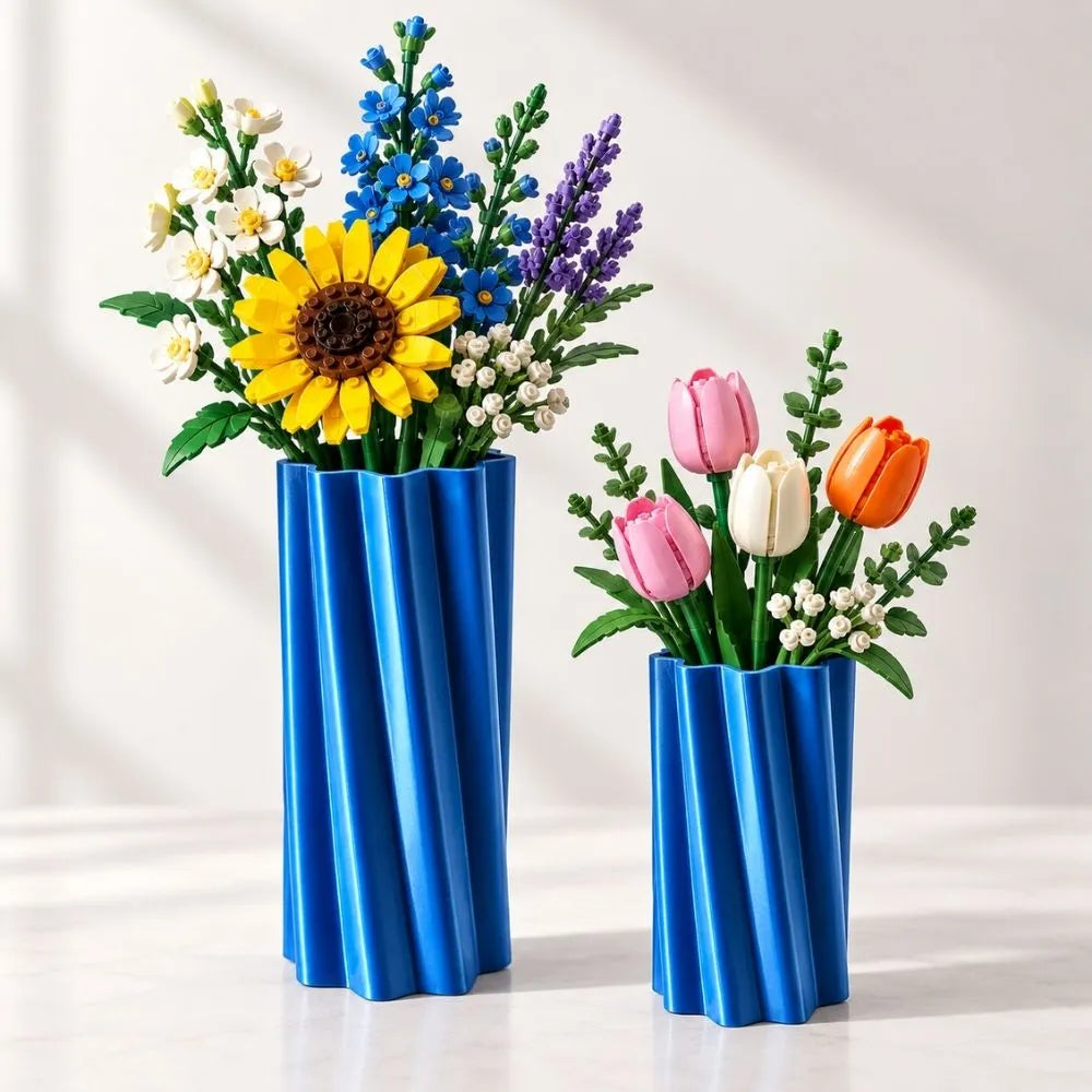 Vaas voor LEGO® bloemen in Metallic Blauw