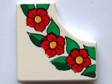 Part bb0165pb01 - Tile, Modified 2 x 2 with 1 x 1 Curved Cutout with Scala Flowers and Leaves Pattern - De BrickPlaats