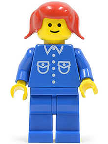 Minifig but024 - Shirt with 6 Buttons - Blue, Blue Legs, Red Pigtails Hair - De BrickPlaats