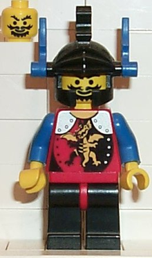 Minifig cas015 - Dragon Knights - Knight 2, Black Legs with Red Hips, Black Dragon Helmet, Blue Plumes - De BrickPlaats