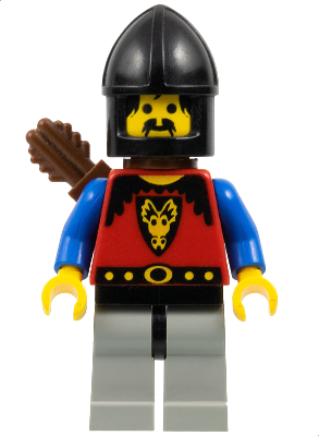 Minifig cas245 - Dragon Knights - Knight 1, Light Gray Legs with Black Hips, Black Chin-Guard, Quiver - De BrickPlaats