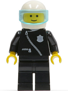Minifig cop004 - Police - Zipper with Badge, Black Legs, White Helmet, Trans-Light Blue Visor - De BrickPlaats