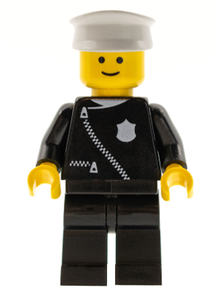 Minifig cop013 - Police - Zipper with Badge, Black Legs, White Hat - De BrickPlaats