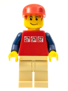 Minifig cty0084 - Red Shirt with 3 Silver Logos, Dark Blue Arms, Tan Legs, Messy Red Hair - De BrickPlaats