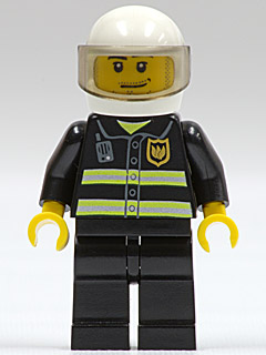 Minifig cty0166 - Fire - Reflective Stripes, Black Legs, White Standard Helmet, Trans-Brown Visor, Stubble Beard and Moustache, Smirk and Stubble Beard - De BrickPlaats