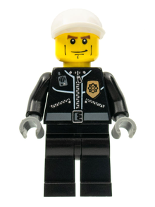 Minifig cty0198 - Police - City Leather Jacket with Gold Badge, White Short Bill Cap, Vertical Cheek Lines - De BrickPlaats