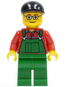 Minifig cty0245 - Overalls Farmer Green, Black Short Bill Cap and Glasses - De BrickPlaats