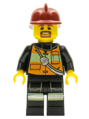 Minifig cty0342 - Fire - Reflective Stripe Vest with Pockets and Shoulder Strap, Dark Red Fire Helmet