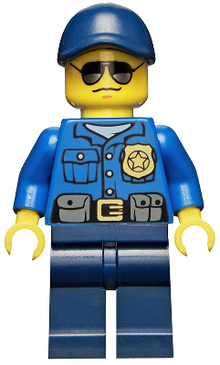 Minifig cty0465 - Police - City Officer, Gold Badge, Dark Blue Cap with Hole, Sunglasses - De BrickPlaats