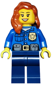 Minifig cty0485 - Police - City Officer, Gold Badge, Dark Orange Female Hair over Shoulder - De BrickPlaats
