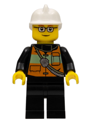 Minifig cty0508 - Fire - Reflective Stripe Vest with Pockets and Shoulder Strap, White Fire Helmet, Glasses - De BrickPlaats