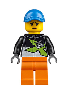 Minifig cty0543 - Xtreme Powerboat Driver, Female, Black Racing Jacket, Orange Legs, Blue Seamed Cap - De BrickPlaats