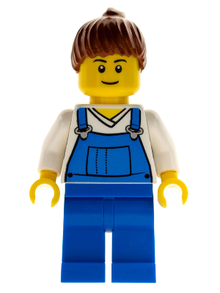 Minifig cty0606 - Farm Hand, Female, Overalls Blue over V-Neck Shirt, Thin Smile - De BrickPlaats