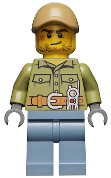 Minifig cty0683 - Volcano Explorer - Male, Shirt with Belt and Radio, Dark Tan Cap with Hole, Crooked Smile and Scar - De BrickPlaats