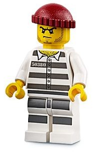 Minifig cty0954 - Sky Police - Jail Prisoner 50380 Prison Stripes, Stubble, Dark Red Knit Cap - De BrickPlaats
