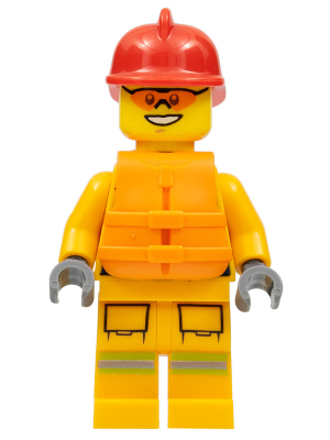 Minifig cty0974 - Fire - Reflective Stripes, Bright Light Orange Suit, Life Jacket, Red Fire Helmet - De BrickPlaats