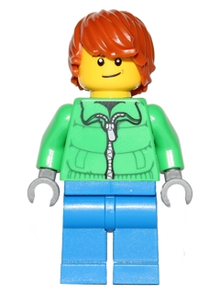 Minifig hol051 - Winter Jacket Zipper, Blue Legs, Dark Orange Hair, Crooked Smile - De BrickPlaats