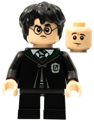 Minifig hp285 - Harry Potter - Black Slytherin Robe and Short Legs (Gregory Goyle Transformation) - De BrickPlaats