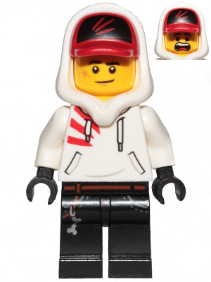 Minifig hs009 - Jack Davids - White Hoodie with Cap and Hood (Lopsided Smile / Scared) - De BrickPlaats