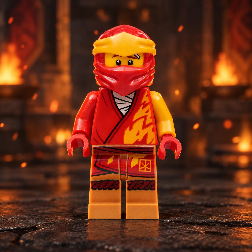 LEGO® NINJAGO Kai njo0745 in rood pak met vlammenprint voor een oranje vuurgloed