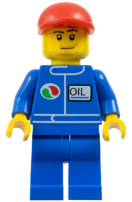 Minifig oct064 - Octan - Blue Oil, Blue Legs, Red Short Bill Cap, Smirk and Stubble Beard - De BrickPlaats