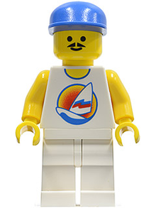 Minifig par031a - Surfboard on Ocean - White Legs, Blue Cap, Vintage Torso - De BrickPlaats