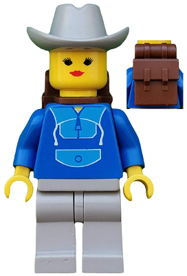 Minifig par046 - Jogging Suit, Light Gray Legs, Light Gray Cowboy Hat, Backpack - De BrickPlaats