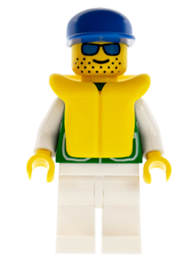 Minifig pck008 - Jacket Green with 2 Large Pockets - White Legs, Blue Cap, Life Jacket - De BrickPlaats