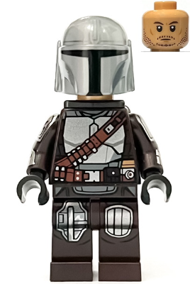 Minifig sw1258 - The Mandalorian / Din Djarin / 'Mando' - Silver Beskar Armor, Jet Pack, Helmet with Top Lines - De BrickPlaats