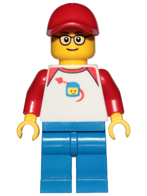 Minifig trn247 - Man - Classic Space Shirt with Red Sleeves, Blue Legs, Red Cap - De BrickPlaats